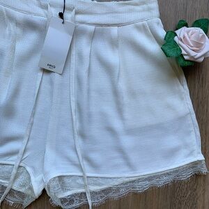 MNG Crème Lace Trim Drawstring Shorts